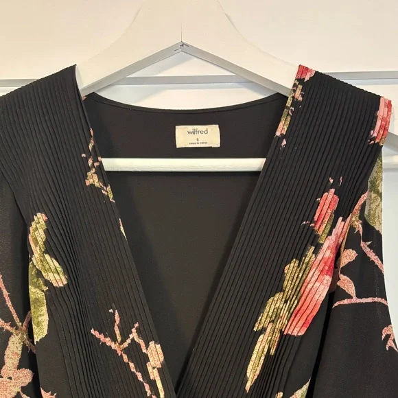 Artizia Wilfred Black Floral Pleated Maxi Dress with Pink Roses Sz. 8 - Picture 2 of 3